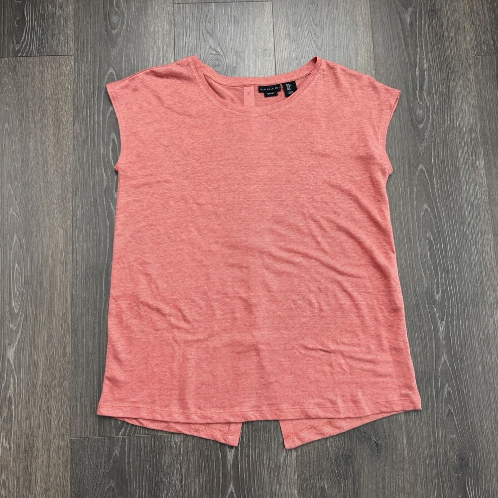 Tahari Linen Top Women Medium Blouse Lagenlook Minimalist Coastal Coral Bohemian